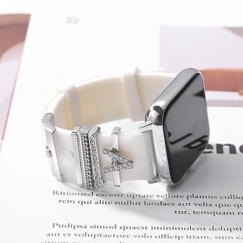 Bộ Nhẫn Cho Dây Bảng Chữ Cái Trang Sức Kim Cương Quyến Rũ Dành Cho Iwatch Vòng Tay Kim Loại Trang Trí Móng Tay Cho Samsung Dây Đeo