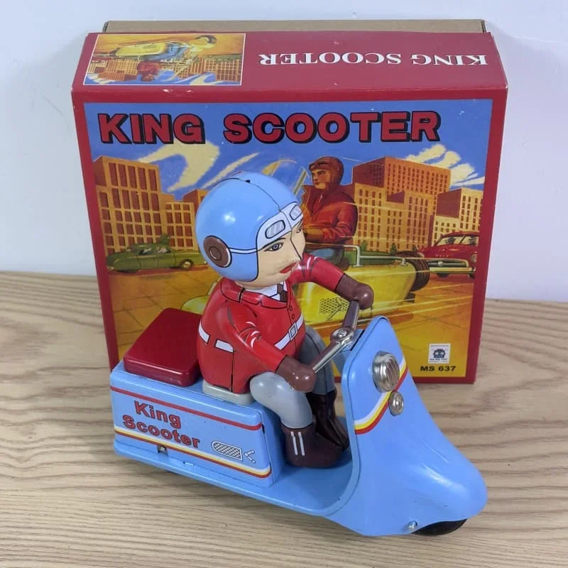 [Divertente] Collezione per adulti Retro Wind up giocattolo Metallo Tin Courier King scooter moto Meccanico a orologeria figure giocattolo regalo per bambini