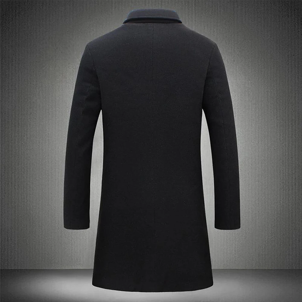 

Fashion Long Black Trench Slimming Fit Autumn Winter Mens Single Breasted Solid Vintage Overcoats Tops