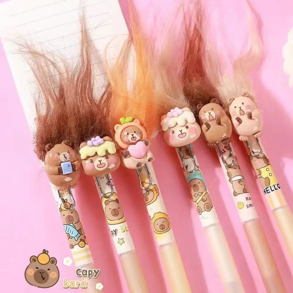 Creative Kawaii Capybara Gel Pen Cartoon Aesthetic Cute Erasable Pen 0.5mm Pretty DIY Hair Style Pen Kids