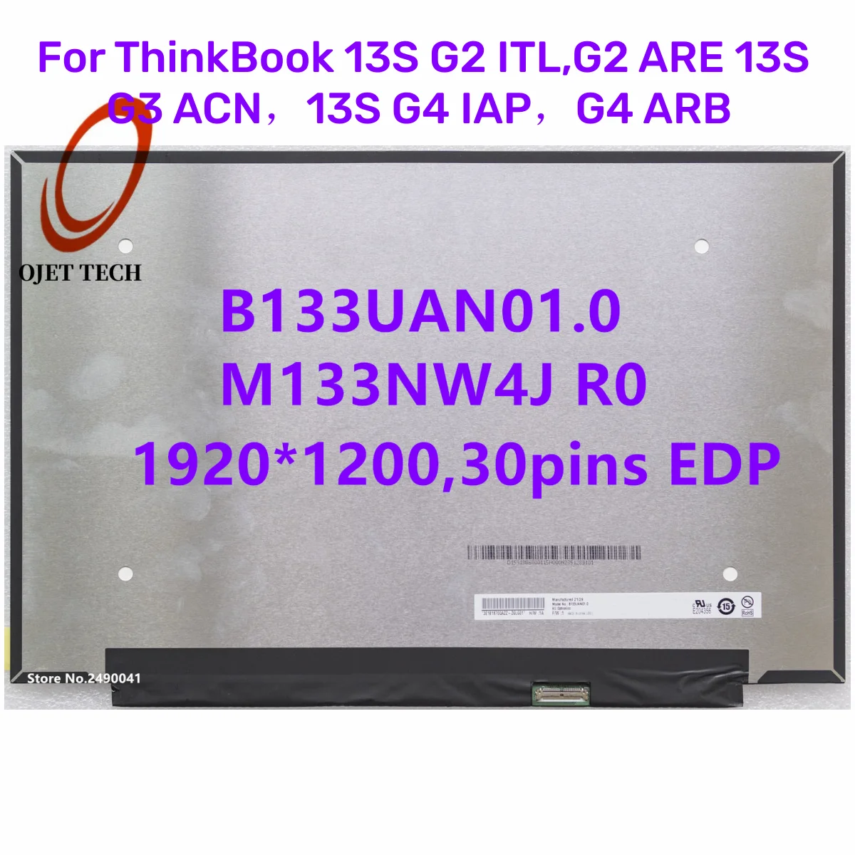 

13.3" Laptop LCD Screen B133UAN01.0 M133NW4J R0 for Lenovo ThinkBook 13s G2 ITL ARE G3 ACN G4 IAP ARB 1920x1200 IPS Display