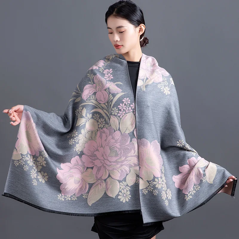 Thick Winter Warm Women Scarf Luxury 2023 Floral Print Cashmere Shawl Wraps Bufanda Female Pashmina Blanket Travel Poncho Stoles