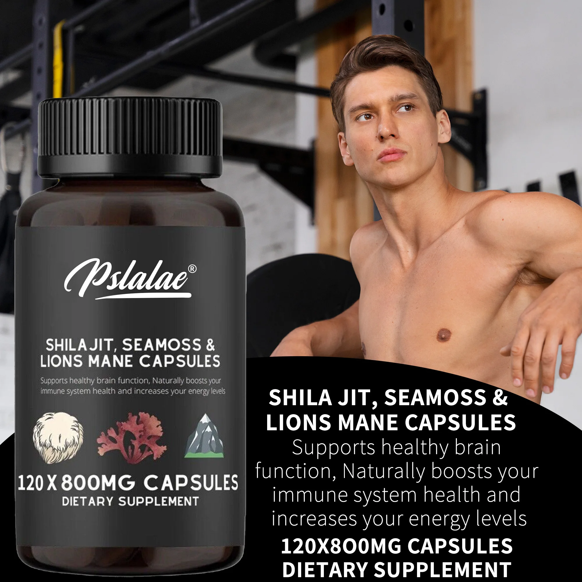 

Shilajit, Seamoss and Lion's Mane Capsules - Anti-Fatigue, Overall Health Supplement, Strength, Energy, Muscle, Endurance