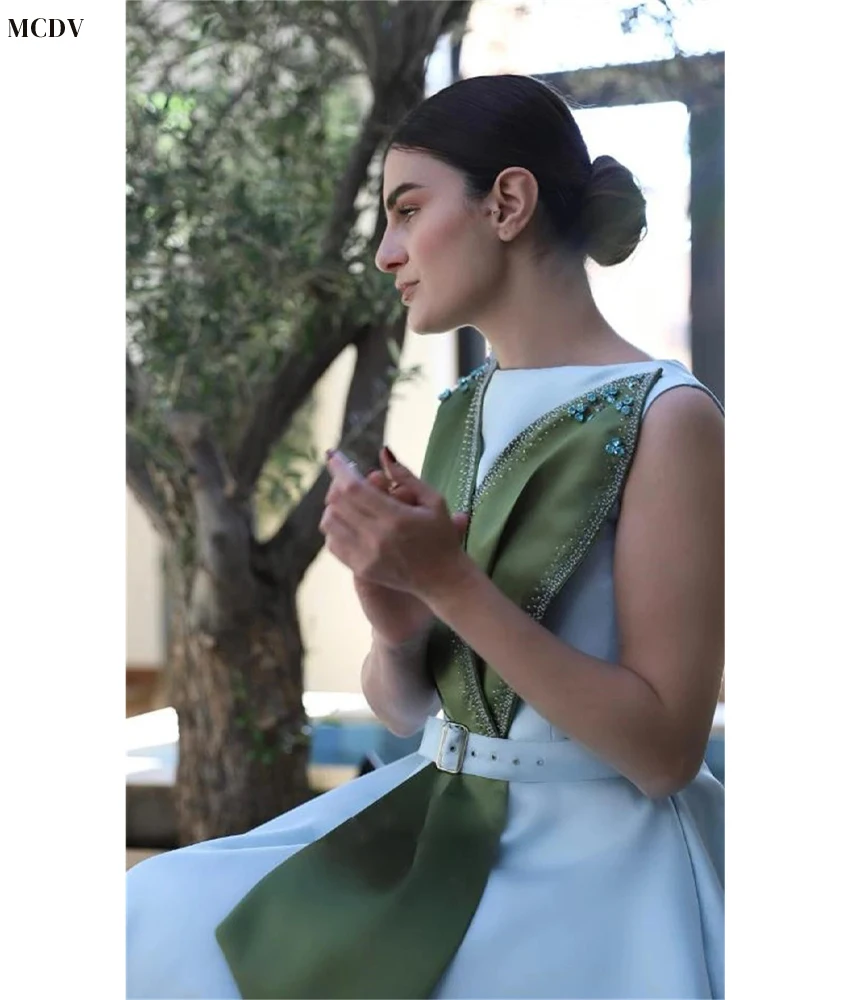 Customized Temperament Satin A-Line Crystal Belt Evening Dress Delicate O-neck Sleeveless Ankle Length Bespoke Occasion Gowns