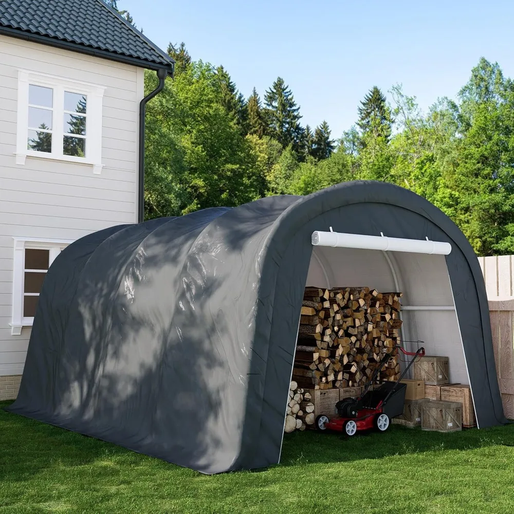 

Carport, 10x20 FT Heavy Duty Canopy, Portable Garage with All-Steel Metal Frame & Double Zipper Doors, Round Style Outdoor Stor