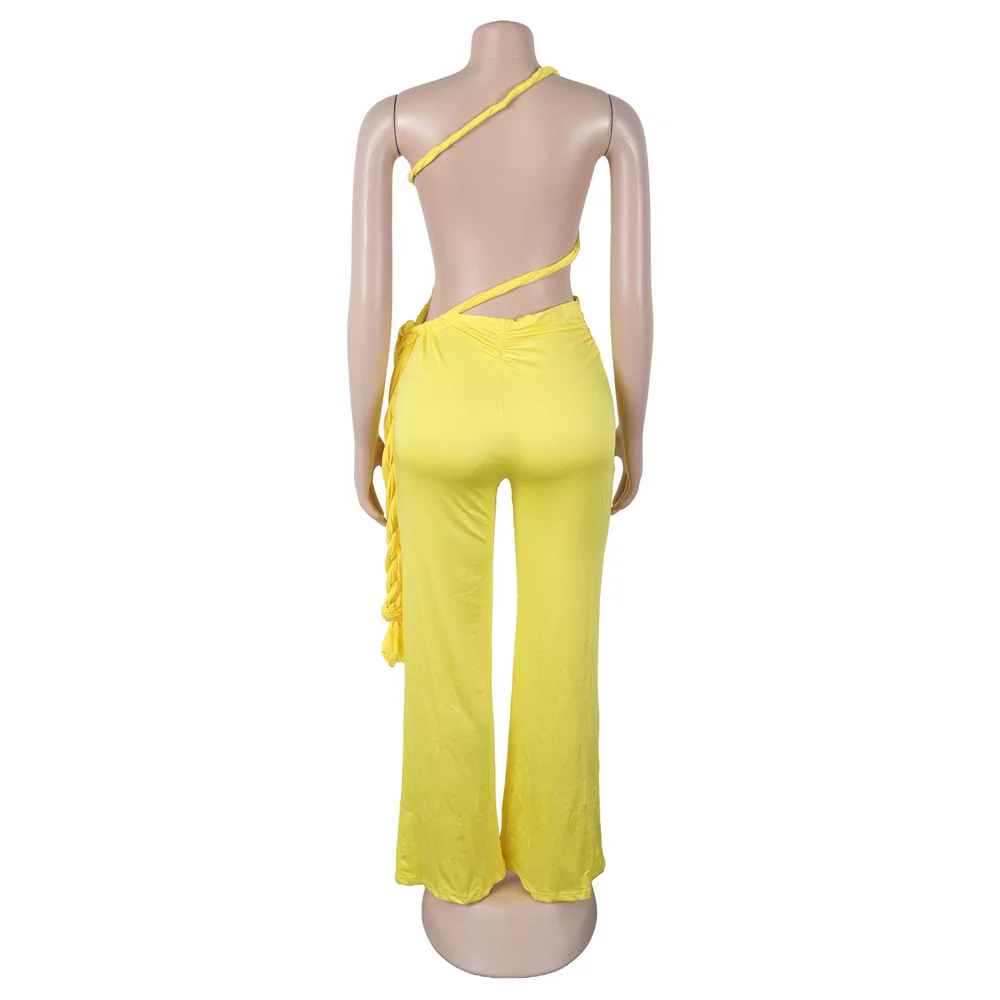 Slergiri feminino sexy clube ruched sem costas macacão 2025 verão recorte festa roupa moda cor sólida macacões de perna larga