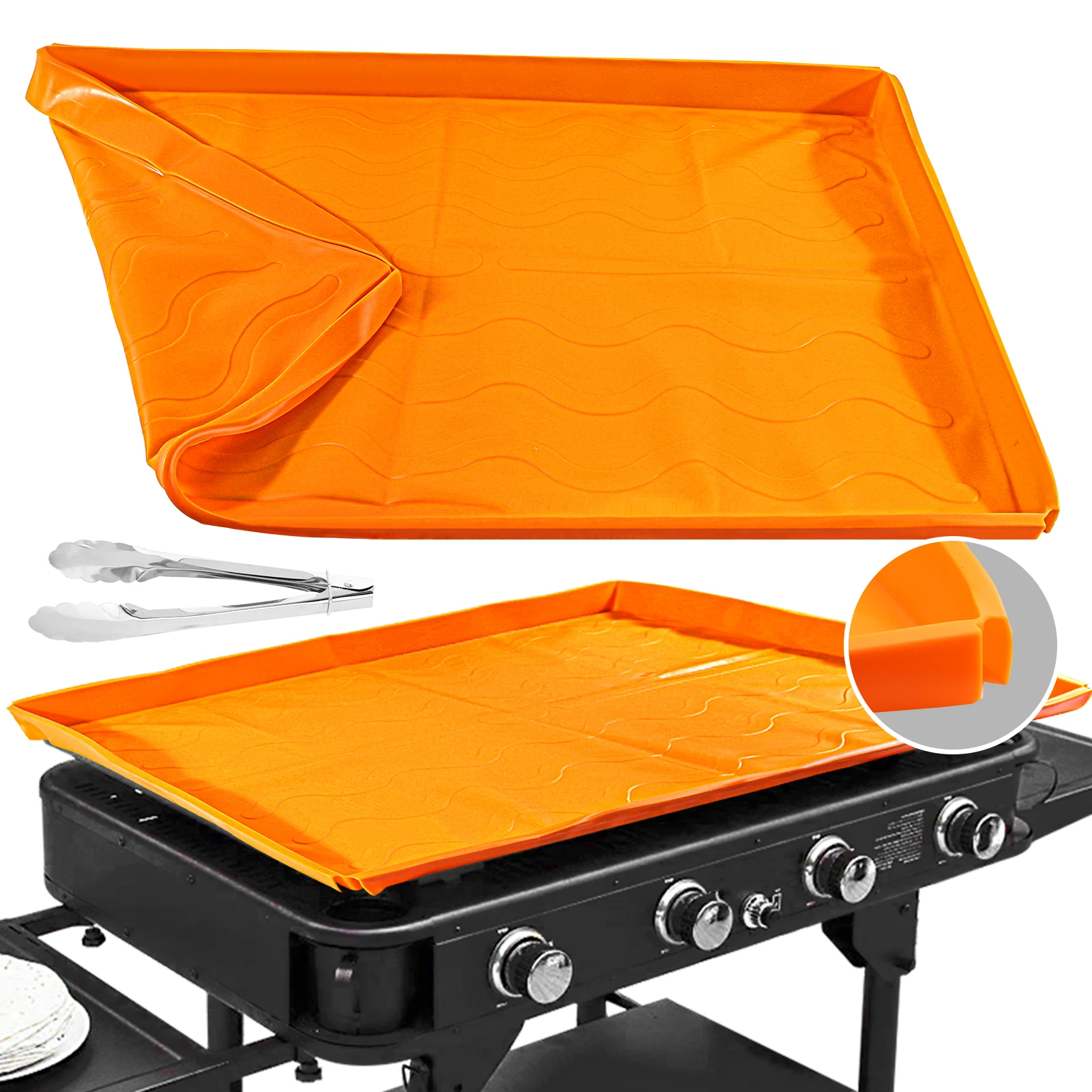 2pcs BBQ Heat Resistant For 36inch Protective Outdoor Kitchen Reusable With Food Clip Silicone Griddle Mat Non Stick Cooker Top