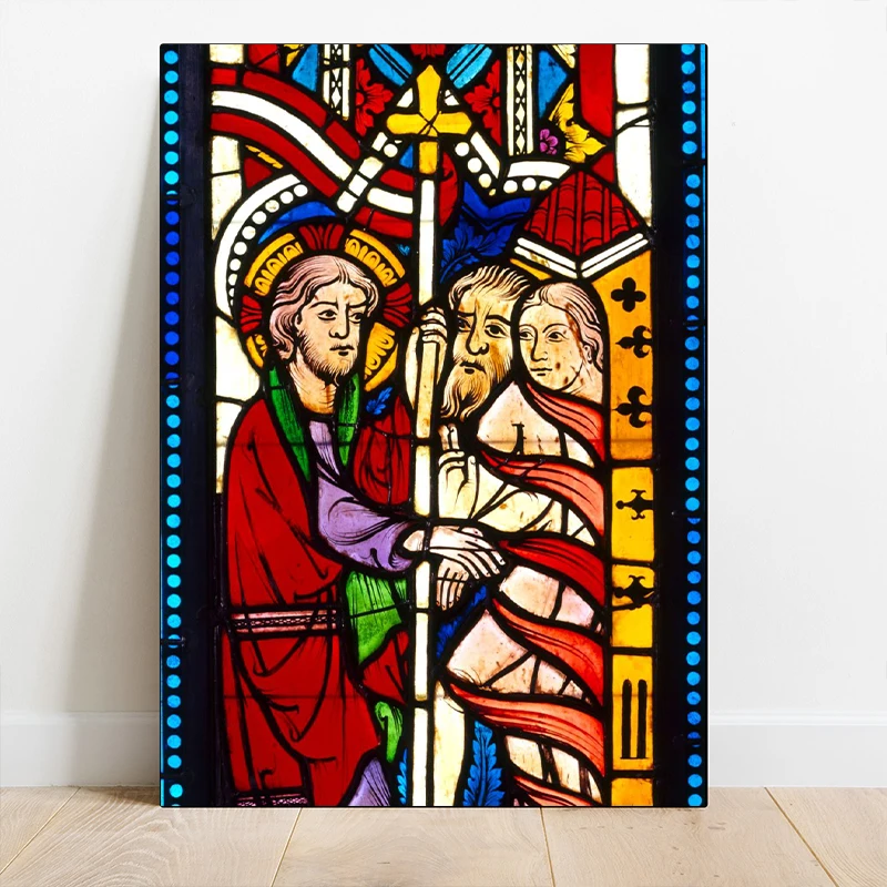 Harrowing of Hell Angel of The Annunciation Stained Glass Windows Style Poster Canvas Painting Wall Art Picture for Room Decor