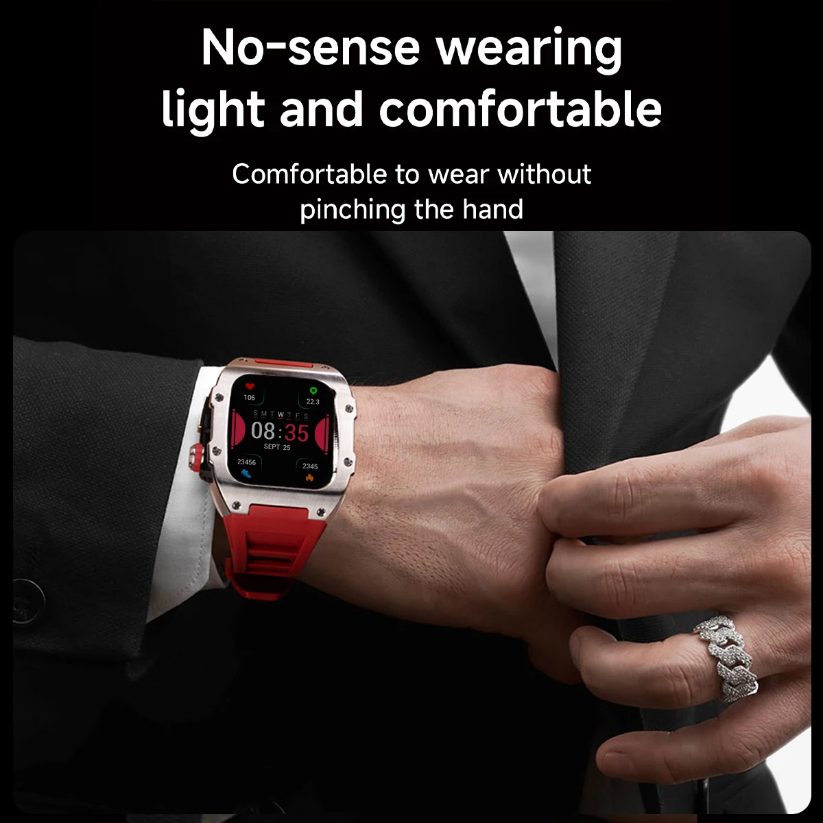 Apple Watch Series 10 46mm用 ステンレススチール製改造キット、スポーツバンド、交換用ラバーバンド