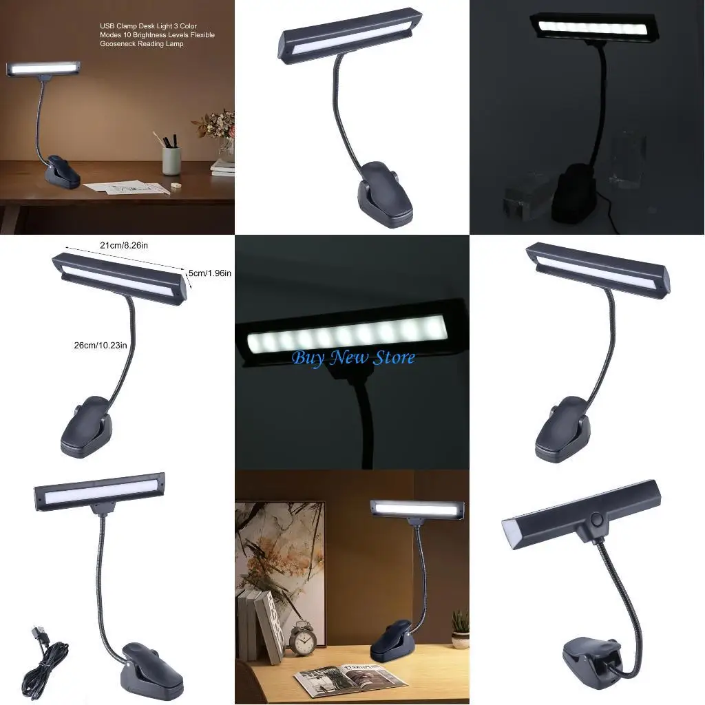 Lâmpada USB 20Ce Múltipla ângulo 3 Brilho ajustável 9 LEDS Lâmpada cabeceira para leitura e espaços trabalho