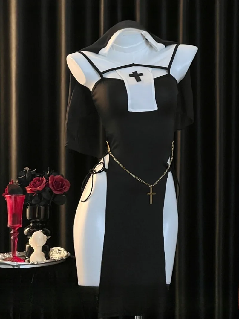 

Костюм для косплея монахини для зрелых и изысканных, аскетическое длинное платье с высоким разрезом для женщин, сексуальное религиозное нижнее белье для ролевых игр