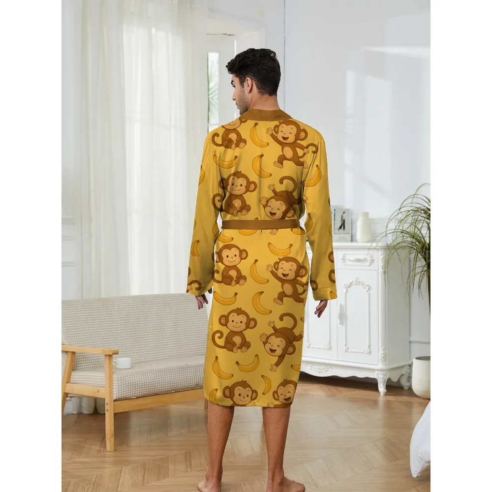spring autumn men's long robes are a fast drying trend, while home fun monkey patterned digital printed nightgowns are casual.