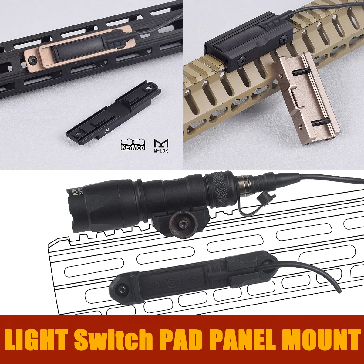 

Tactical Scout Light Pressure Pad Switch Panel Mlok Keymod Rail Mount Surefire M600 M300 Flashlight Accessories Picatinny Rail