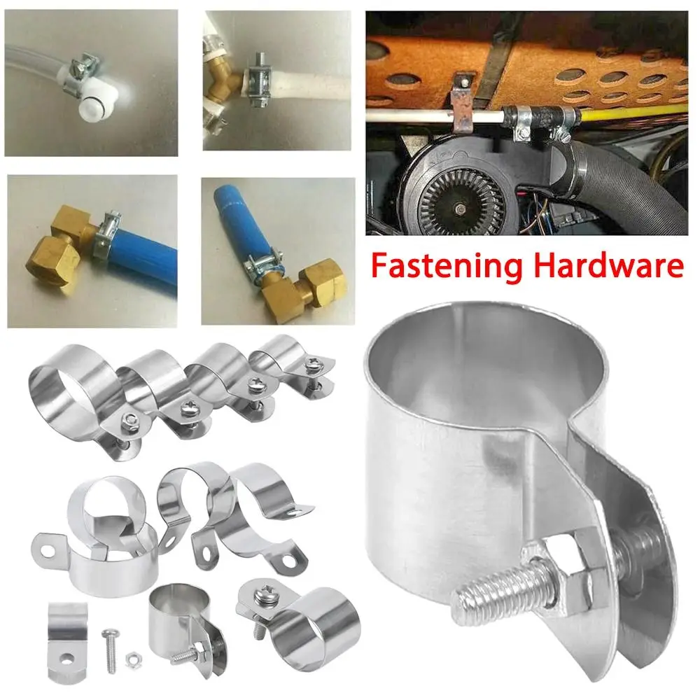 

1Pcs with Screws Nuts Hose Clamp Fastening Hardware Horseback Grounding Clip 304 Stainless Steel Dia 10mm-60mm Pipe Buckle