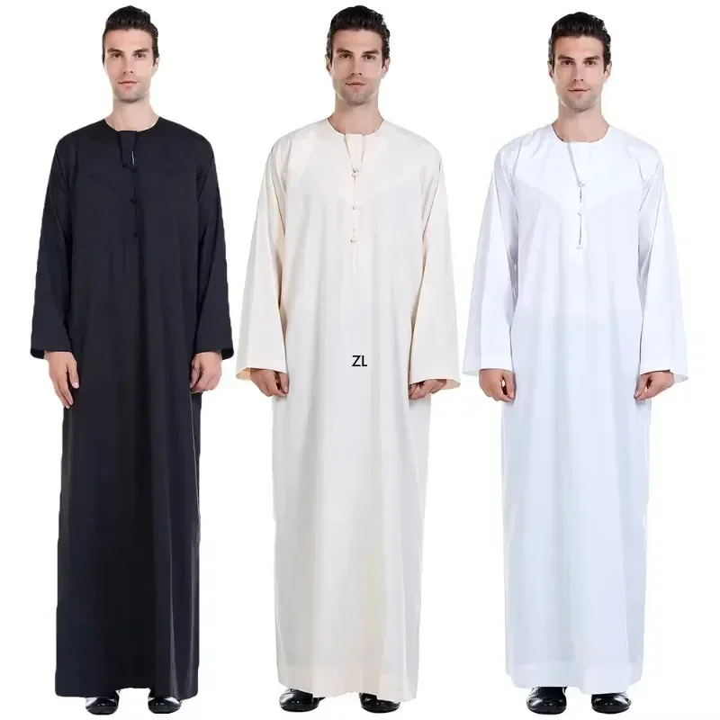 

Eid Men Thobe Thoub Muslim Arab Kaftan Long Sleeve Jubba Saudi Arabia Robe Daffah Caftan Abayas Dress Middle East