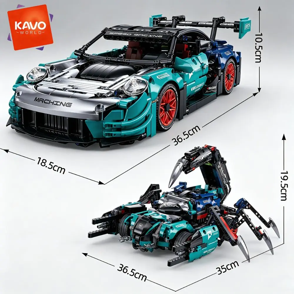 KAVOWORLD 1289pcs Large Mecha Warrior Scorpion Building Blocks Sports Car Model 2 in 1 Transformable Robot Race Car Kit Bricks Set with Flexible Steering Opening Doors Aerodynamic Rear Spoiler for Halloween Thanksgiving Christmas Black Friday Cyber Gifts