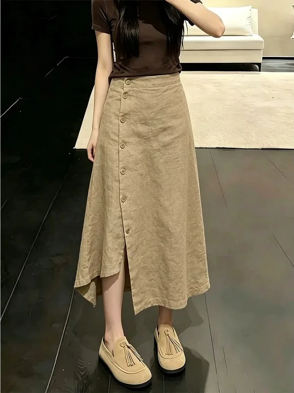 Outlet Unique Asymmetrical Midi Skirt Women's Fashion Summer High Waist A-Line Loose Fit Rigid Material Lenzing Fiber