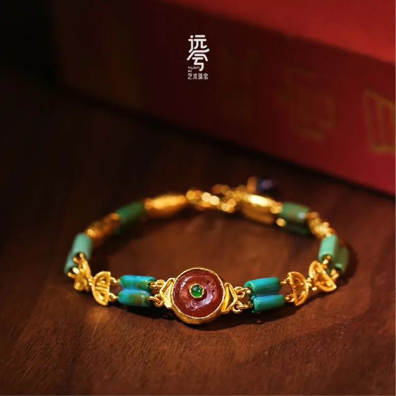 

Этнический винтажный двухрядный браслет из бирюзовых бусин, стертый золотой инкрустацией, ремесленное ремесло в стиле бохо, шикарное эффектное ювелирное изделие, подарок для женщин