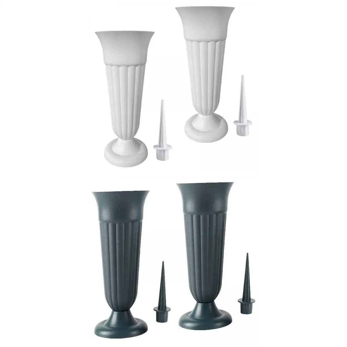 4×Flower Holder with Stake and Plastic Base Detachable Grave Vase for Garden