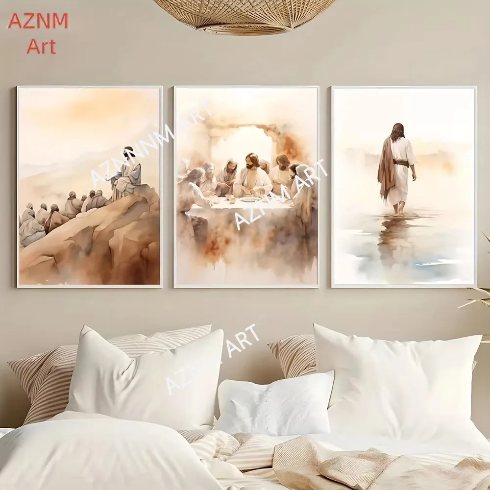 1/3PCS Unframed Retro Jesus and Followers of Christianity Painting, Creative Canvas PosterWaterproof Canvas Wall Art, Artwork