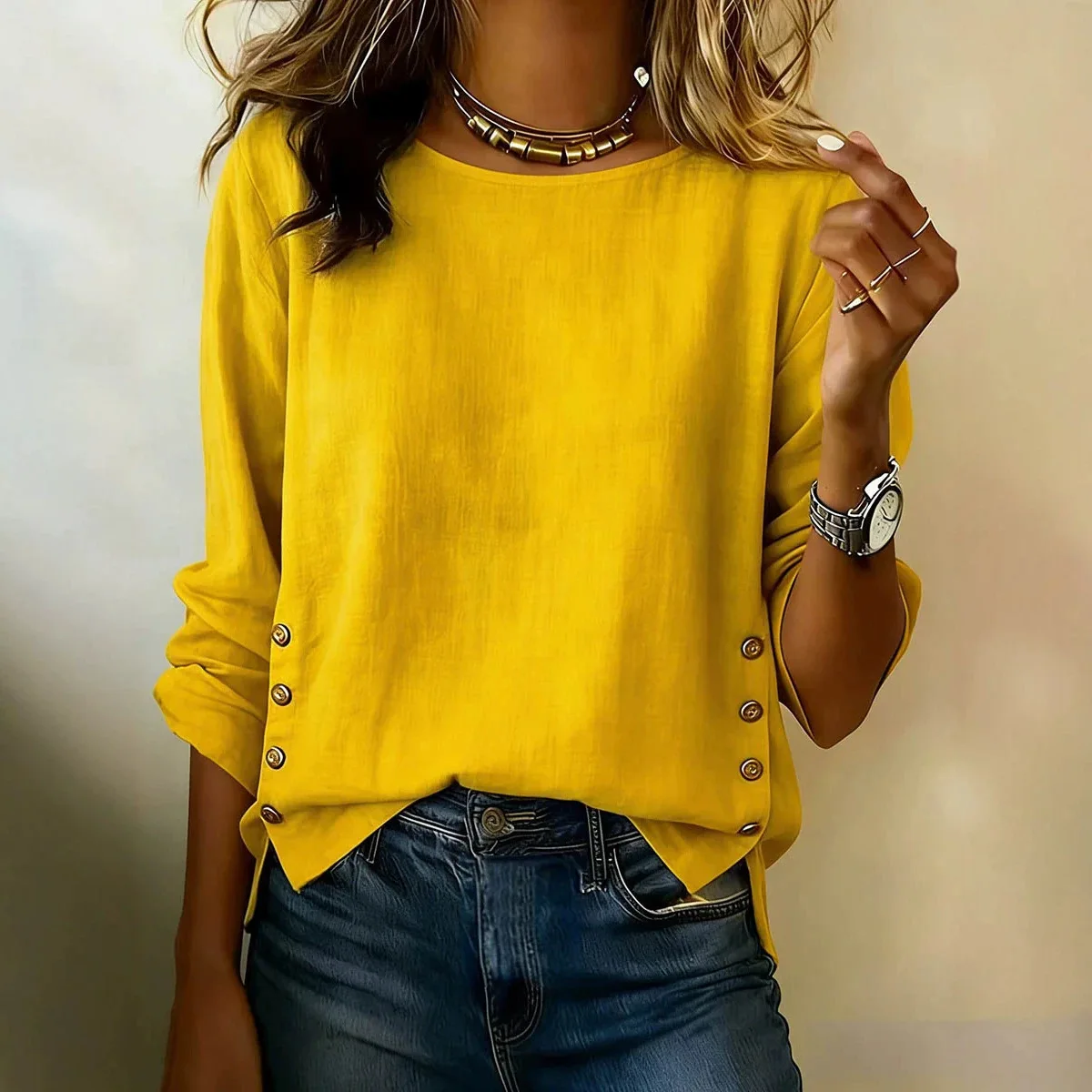

Loose Cotton Linen round Neck T-Shirt Solid Color Casual Women's Summer New Style Comfortable Breathable Fashionable Shirt