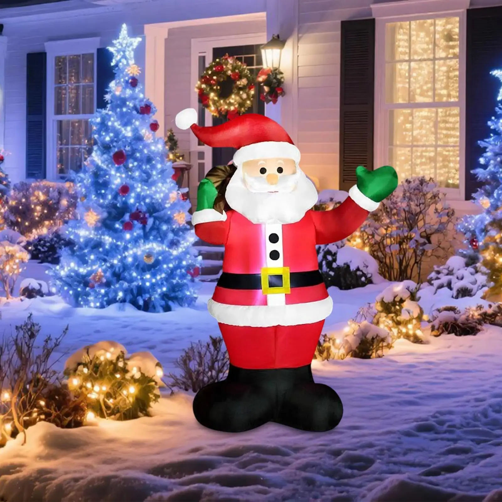 

Надувной рождественский Санта-Клаус со светодиодной подсветкой, уличное праздничное украшение, большой полиэстеровый реквизит длиной 6 футов для сада и дома