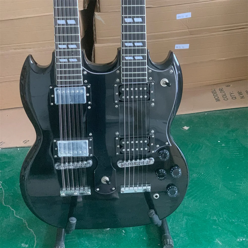 New High Quality black Double Neck 12 Strings + 6 Strings SG Electric Guitar guitars guitarra