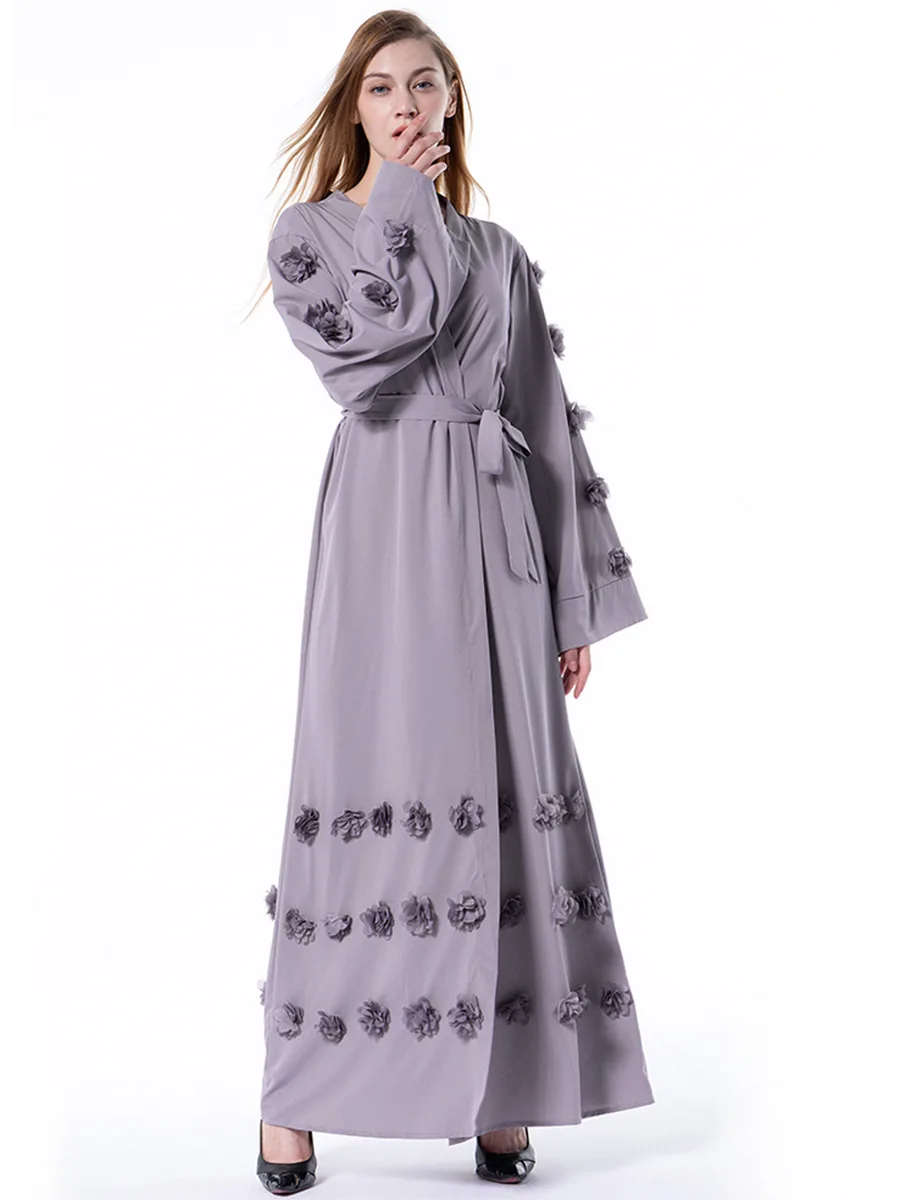 Muslim Flowers Full Dresses Abaya Cardigan Kimono Long Robe Gowns Tunic Jubah Middle East Ramadan Arab Islamic Prayer Clothing