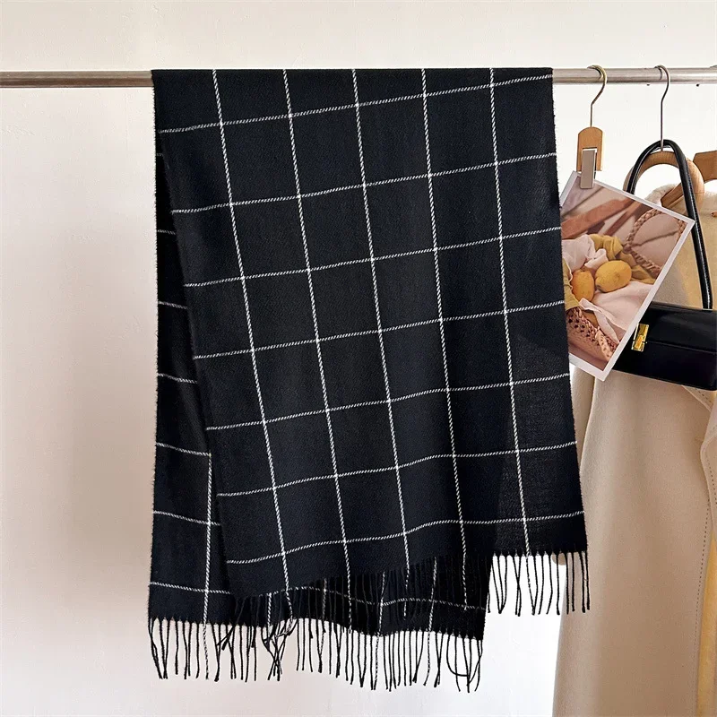

Модный клетчатый кашемировый теплый шарф, новый дизайн, роскошная зимняя шаль из пашмины, накидки Bufanda с кисточками, пончо, одеяло 2025