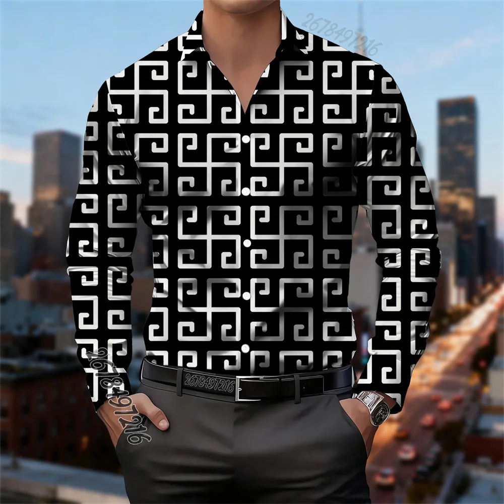 

Мужская модная высококачественная рубашка с длинным рукавом и 3D-печатью в руническом стиле, стильная мужская рубашка с модным принтом.