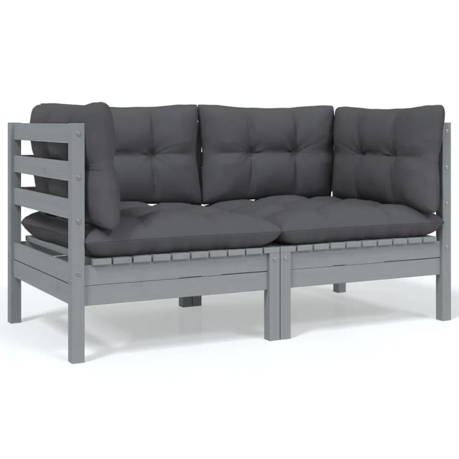 

2Seater Patio Sofa with Cushions Gray Solid Pinewood