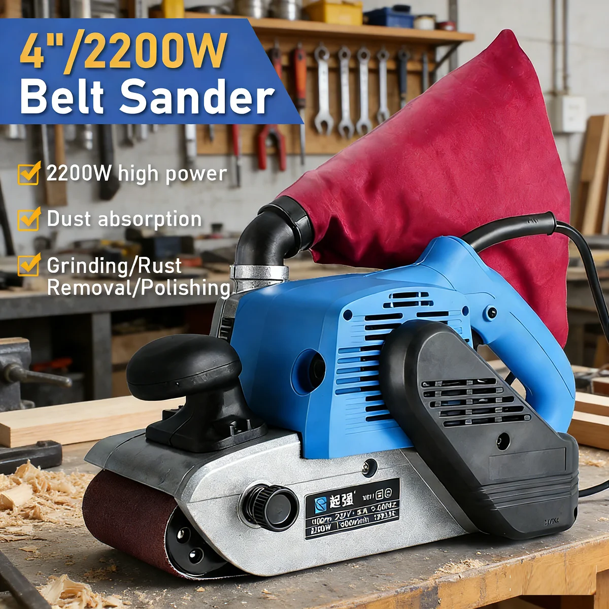 2200W Electric Belt Sander Heavy Duty Power Sander with Adjustable Speed for Woodworking, Rust Removal and Surface Polishing