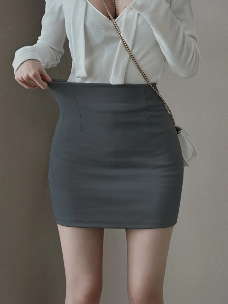 Grey Bodycon Mini Skirt Women's Spring Summer 2025 High Waist Slim Fit Sexy OL Professional Half-length Elastic One-step Skirt