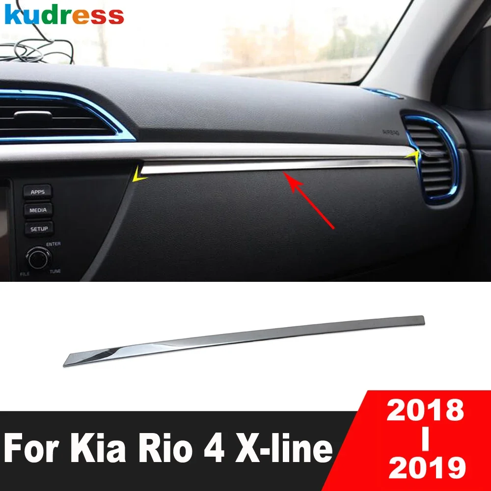 For Kia Rio 4 X-line 2018 2019 Steel Car Center Control Console Dashboard Panel Cover Trim Molding Strip Interior Accessories