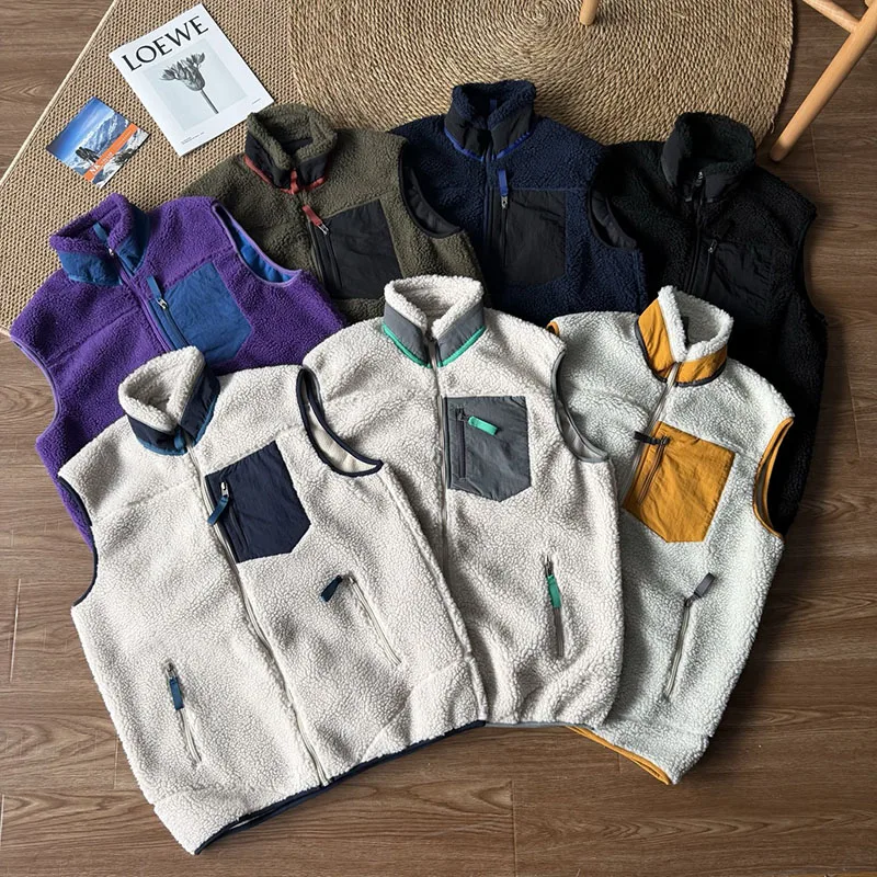 

Осенне-зимний уличный флисовый жилет с цветными блоками и воротником-стойкой — универсальное тепло для мужчин и женщин