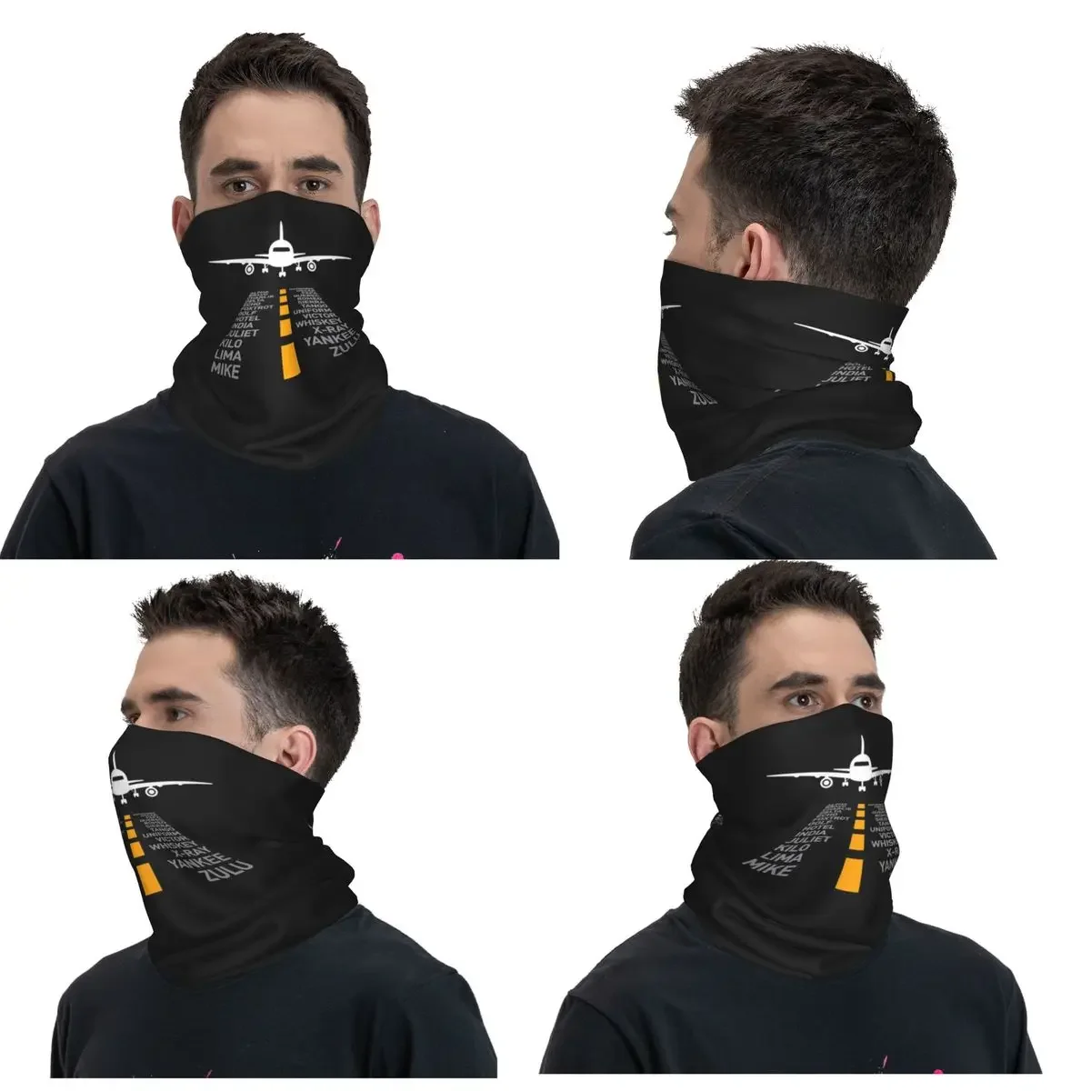 Airplane Pilot Gifts Airport Runway Phonetic Alphabet Plane Bandana Neck Gaiter Printed Wrap Mask Scarf Balaclava Hiking Fishing