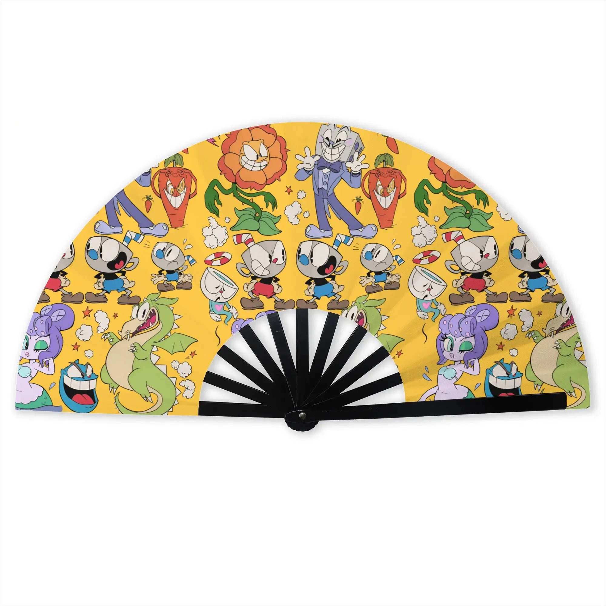 Customized Gothic Vintage Retro Cartoons C-Cupheades Portable Pocket Fan Folding Fan Chinese Dance Handheld Cooling Fans