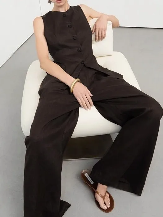 Sli سترة كتان فضفاضة Svel تصميم زر واحد Faionable Bal Top ملابس الصيف النسائية Faion