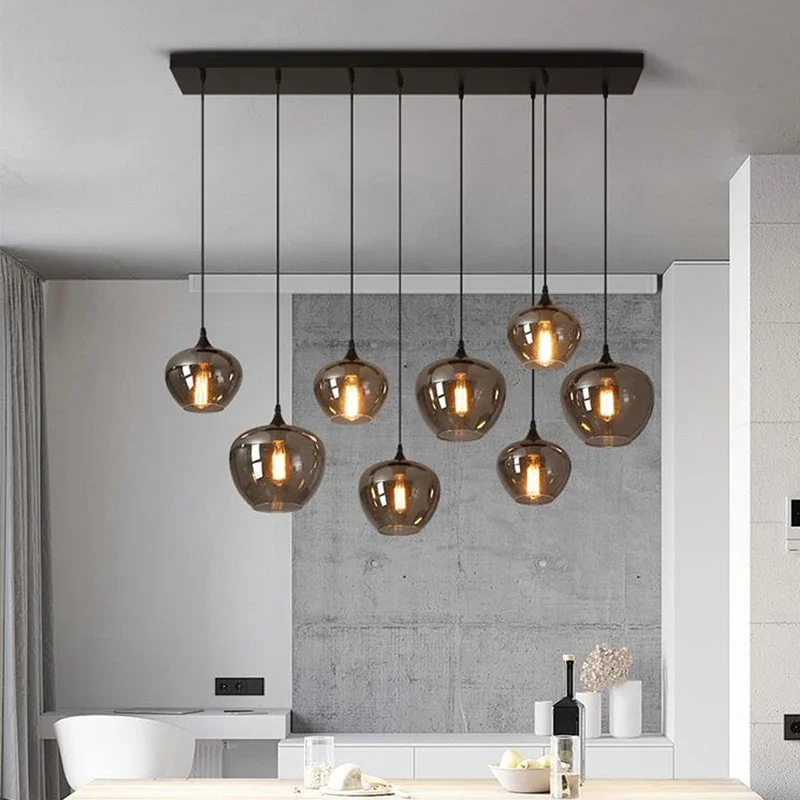 Imagem -02 - Nordic Glass Chandelier in Smoke Grey Single Multi Head Pendant Light Sala de Jantar Café Mesa Gabinete Bar Fixture