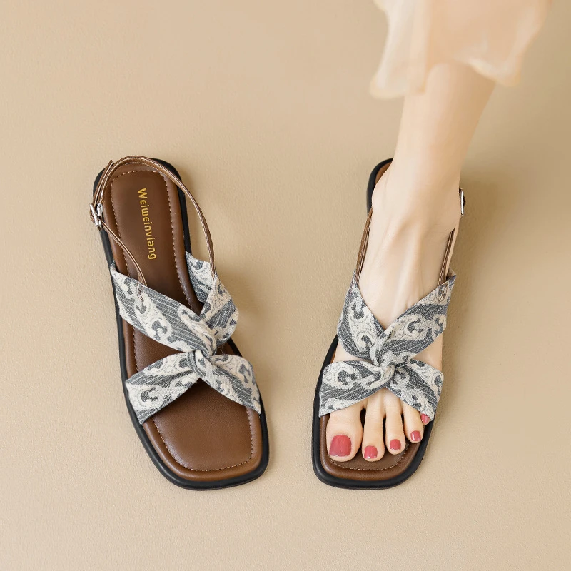 

Flat Sandals Summer Outdoor Wear Single Strap French Retro Roman Sandals Plus Size Elegant Comfort All Match Daily Casual