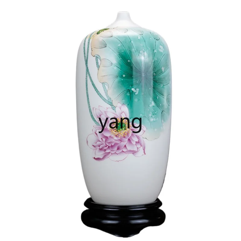 LXL White Jade Porcelain Hand Painted a Narrow Mouthed Bottle Vase Chinese Style Living Room Study Ornament Decoration