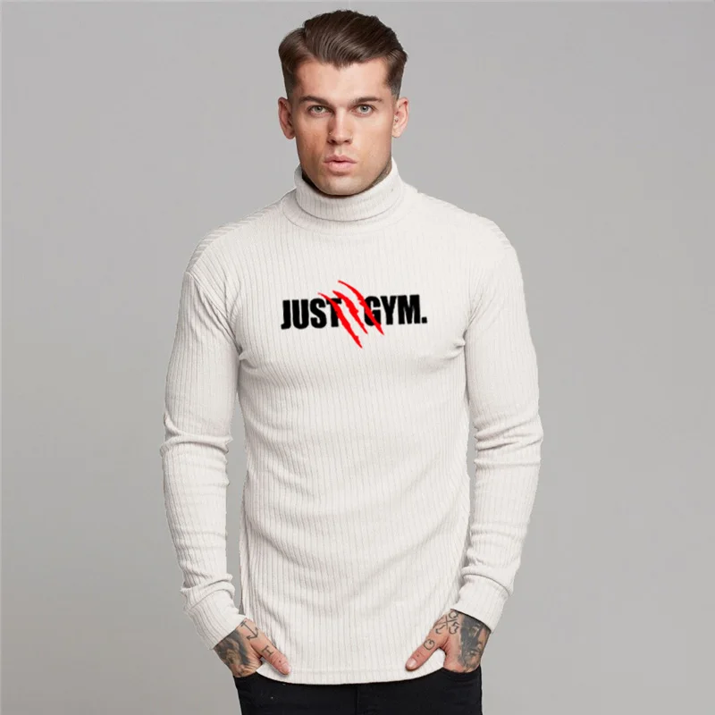 

Autumn Quick Dry Running Knited Shirts Mens Turtleneck Slim Fit Breathable T-Shirts Gym Bodybuilding Fitness Muscle Pullover