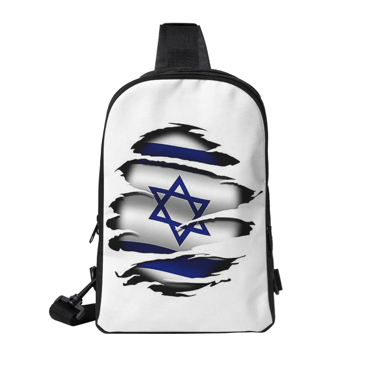 

Israel Torn Flag Tattoo Chest Bag Men Sling Crossbody Backpack Chest Bag Travel Hiking Daypack Shoulder Bag