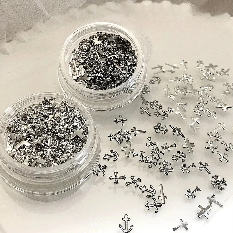 

Gothic Dark Cross Nail Art Decorations, Metal 3D Crow Heart Wearable Nail Accessories Set
