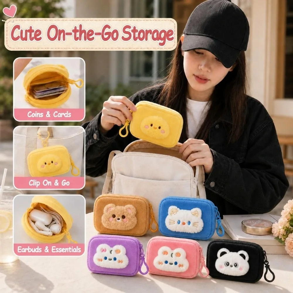 Small Zipper Coin Purse With Keyring Multi-Purpose Rounded Key Pouch Mini Zipper Storage Pouch For Women Girls