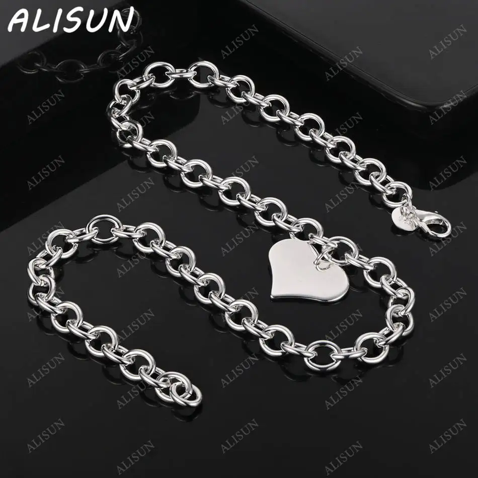 

ALISUN стерлингового серебра 925 пробы 45 см кулон в форме сердца ожерелье для женщин очаровательный тренд подарки на день рождения модная вечеринка и повседневная одежда