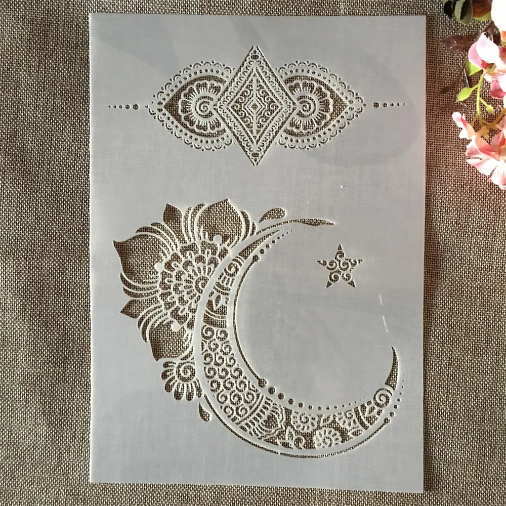 A4 29cm Mandala Moon Flower DIY Layering Stencils Painting Scrapbook Coloring Embossing Album Decorative Template