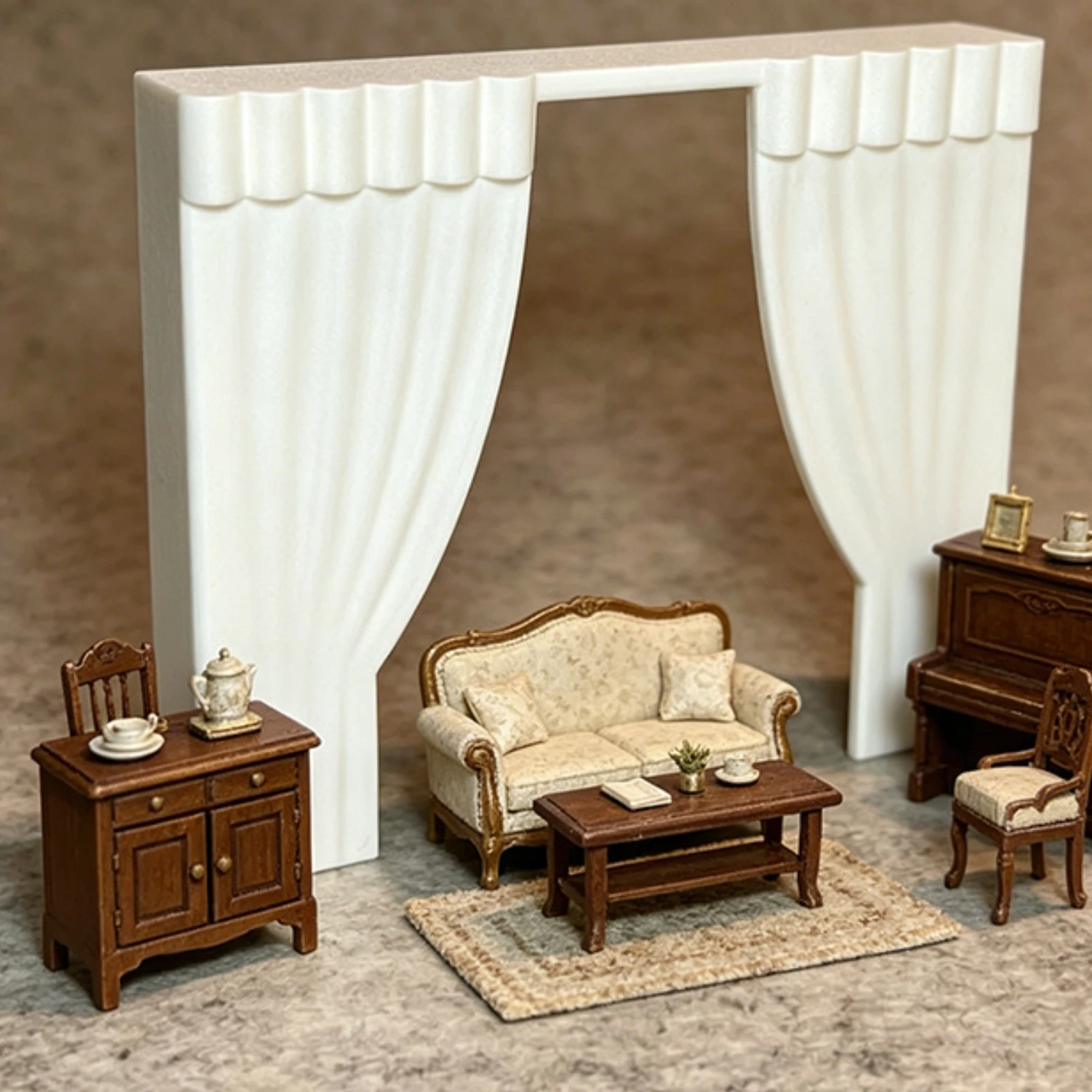 Dollhouse Window Curtain Matte Finish Miniature Curtain Display Freestanding Window Frame American-Look Realistic Details