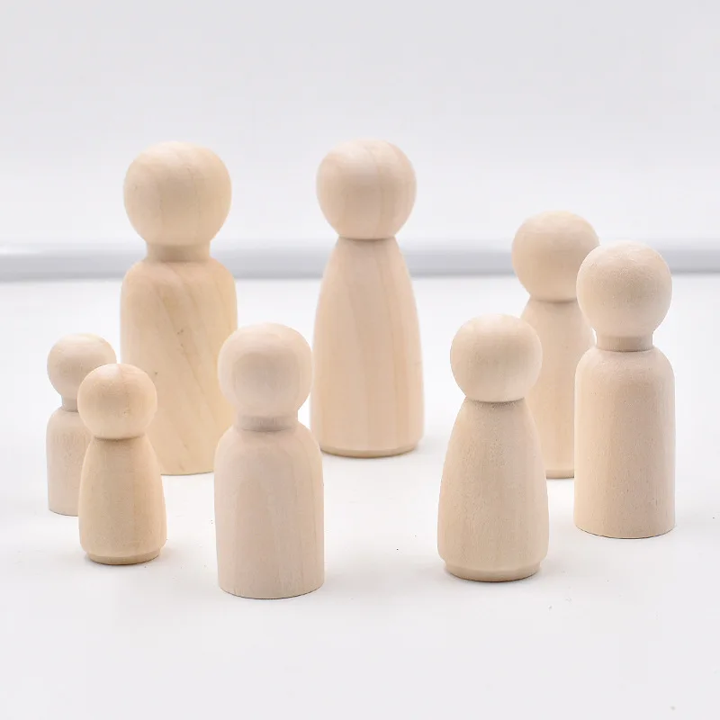 10pcs ，Log-colored Wooden Figures Childrens Creative Painted Wooden Dolls DIY Graffiti Wooden Toys