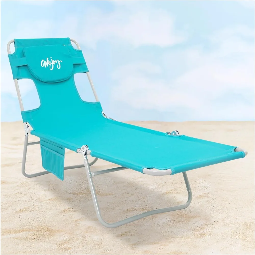 

# Chaise Lounge Chair with Face Arm Hole Foldable Patio Sun Chair with Adjustable Backrest and Padded Pillow Heavy Duty Folding